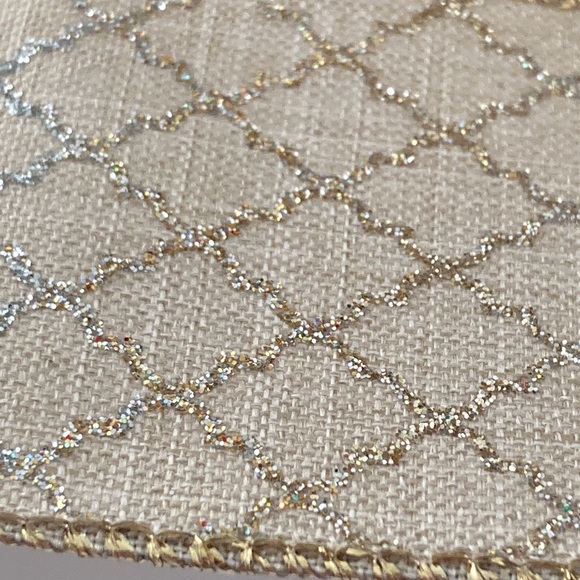 5 Offray Wired Edge Ribbon Gold Silver Glitter Cross Hatch Pattern 2.5" - Picture 3 of 16